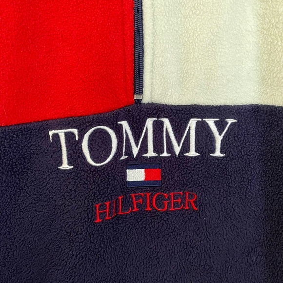 Tommy Hilfiger Men’s Colorblock Half-Zip Fleece - Navy/Red/Cream - Picture 2 of 3